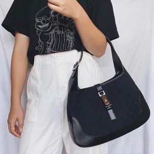 💯AUTH GUCCI JACKIE 1961 BAG BLACK MONOGRAM EUC.